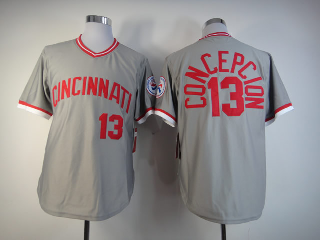 Men MLB Cincinnati Reds 13 Concepcion grey jerseys